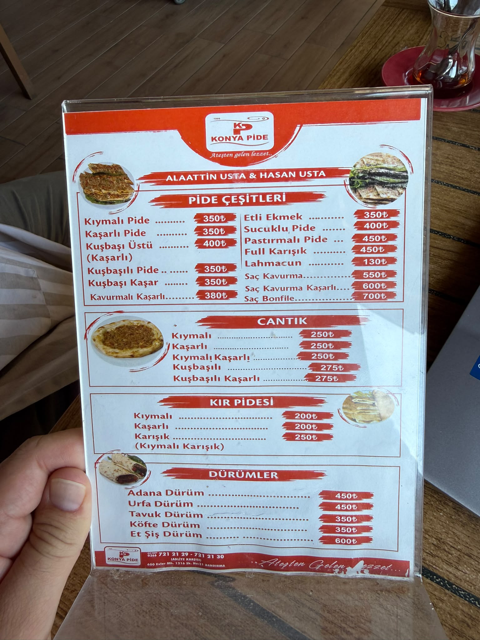 Konya Pide menü - pideler, cantık, kır pidesi ve dürümler